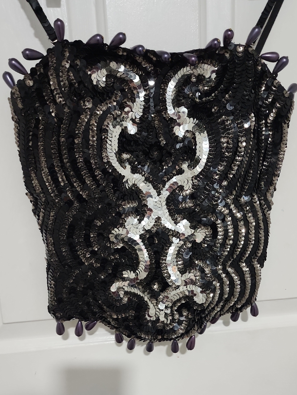 Black Sequin Beaded Cami Top - Women's Evening Tank